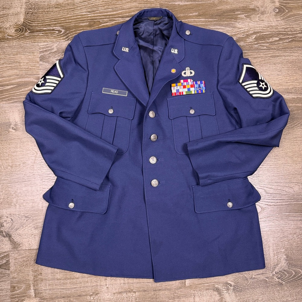 USAF Mens Davis Clothing Co Service Dress Uniform Jacket 48S Blue Military Coat